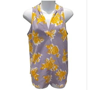 Adrienne Vittadini Purple and Yellow Floral Sleeveless Blouse, Size S